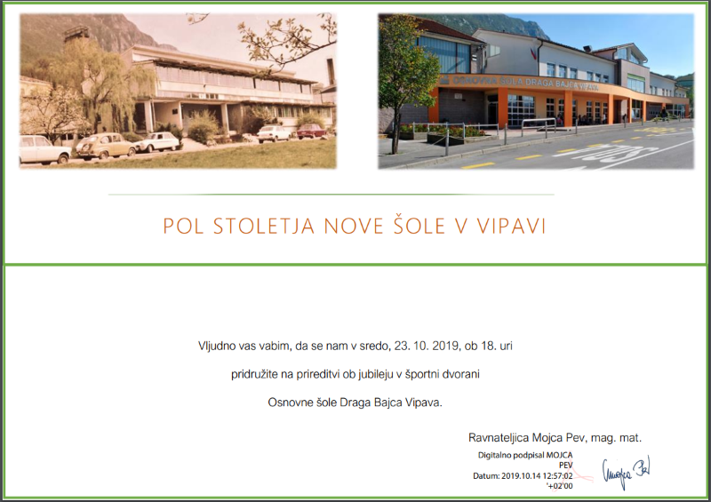 VABILO – POL STOLETJA NOVE ŠOLE V VIPAVI